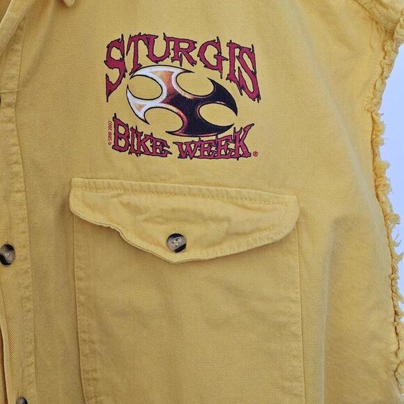 Sturgis Rally 2007 Yellow Sleeveless Denim Motorcycle Bike Week Shirt Mens 5XL - Picture 8 of 12